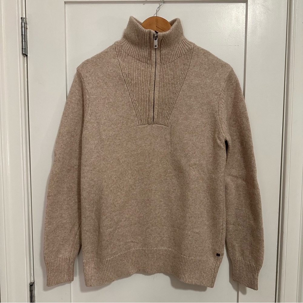 Scotch & Soda Beige Zip-Up Half Collar Sweater
